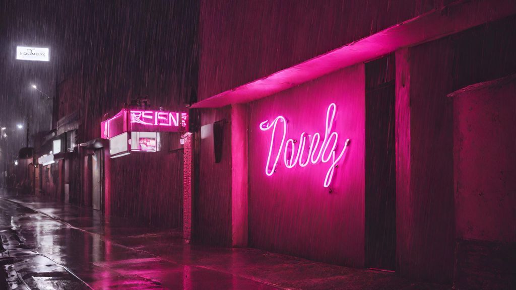 Un néon rose sous la&nbsp;pluie